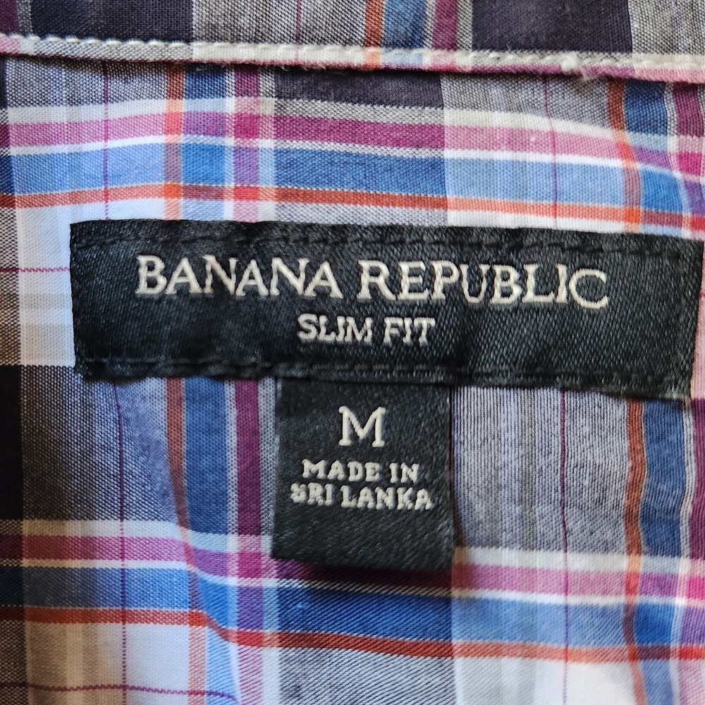 Banana Republic Slim Fit Plaid Long Sleeve Button Down Shirt Men's Medium Purple - Picture 15 of 16